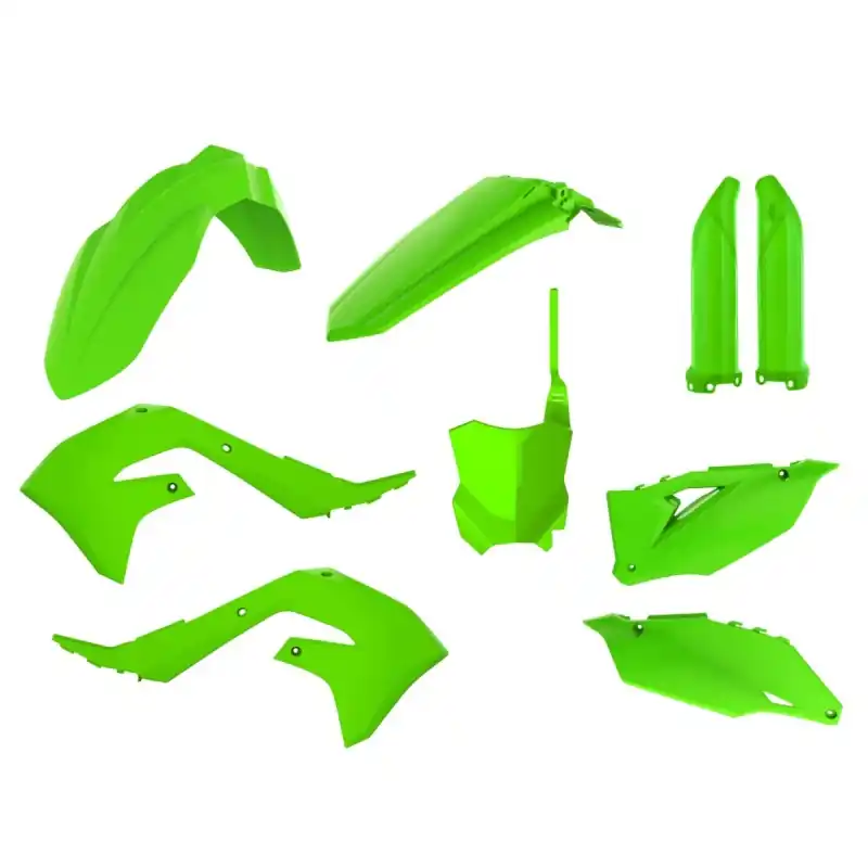POLISPORT KOMPLET PLASTIKÓW KAWASAKI KXF 250 ‘21-‘24; KXF 450 ‘19-‘23 W ZESTAWIE TABLICA PRZEDNIA (8665900006) I OSŁONY AMORTYZARORÓW (8351800008) KOLOR ZIELONY (LIME GREEN) Ostatnie sztuki