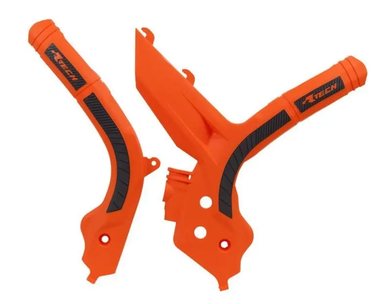 RACETECH (RTECH) OSŁONY RAMY (KOMPLET) BI-MATERIAL SUPER GRIP KTM SX 125/150/250 ‘19-21, SXF 250/350/450 ‘19-21, SXF 450 ‘18-21, EXC/EXCF 150/250/350/450 ‘20-21 KOLOR POMARAŃCZOWY CZARNY Zniżka