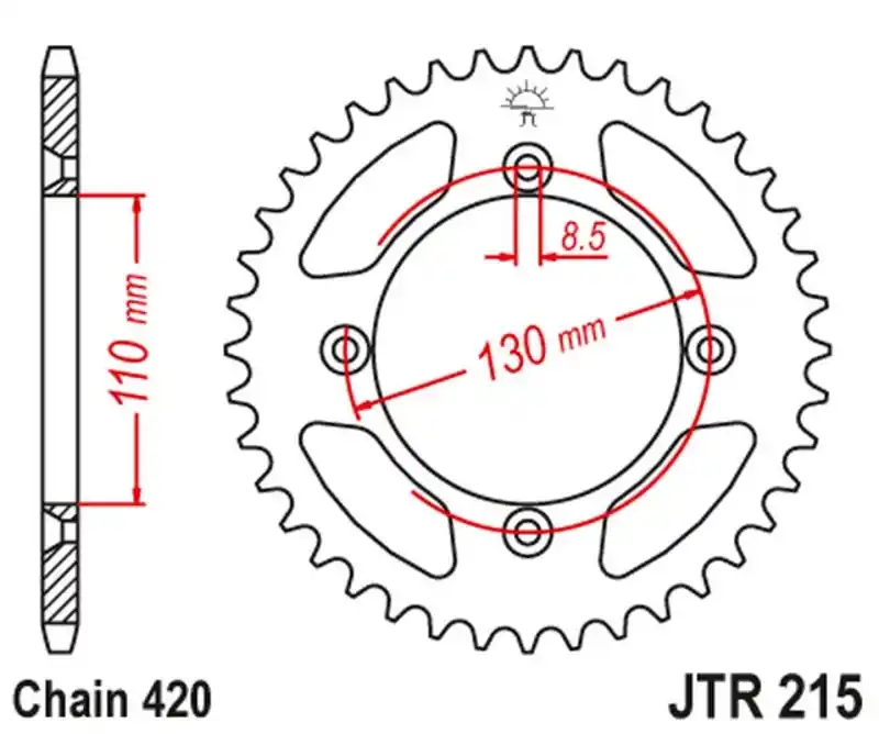 JT ZĘBATKA TYLNA 4306 50 ALUMINIOWA RACELITE HONDA CR 80/85 (430650JTA) (ŁAŃC. 420) KOLOR CZERWONY Ostatnie sztuki
