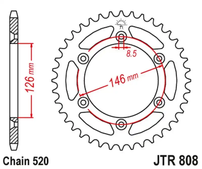JT ZĘBATKA TYLNA 808 52 ALUMINIOWA RACELITE SUZUKI RM/RMZ DR/DRZ (80852JTA) (ŁAŃC.520) KOLOR CZARNY Okazja