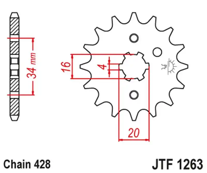 JT ZĘBATKA PRZEDNIA 263 12 SUZUKI RM 80/85, YAMAHA XT 125 R/X (26312JT) (ŁAŃC. 428) Bezpieczna płatność