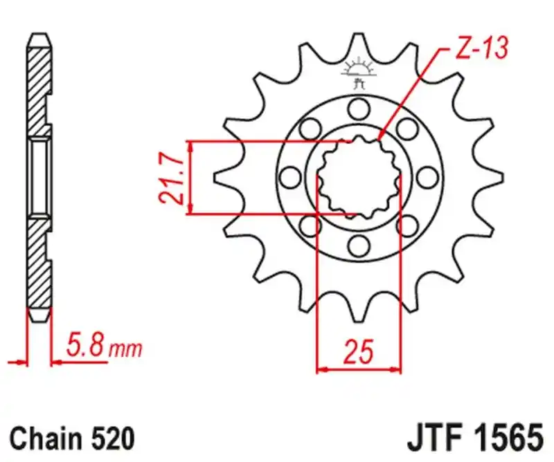 Ograniczona ilość JT ZĘBATKA PRZEDNIA 2141 13 KAWASAKI KXF 450 ‘06-20‘ KLX 450 ‘08-20‘ (214113JT) (ŁAŃC. 520)