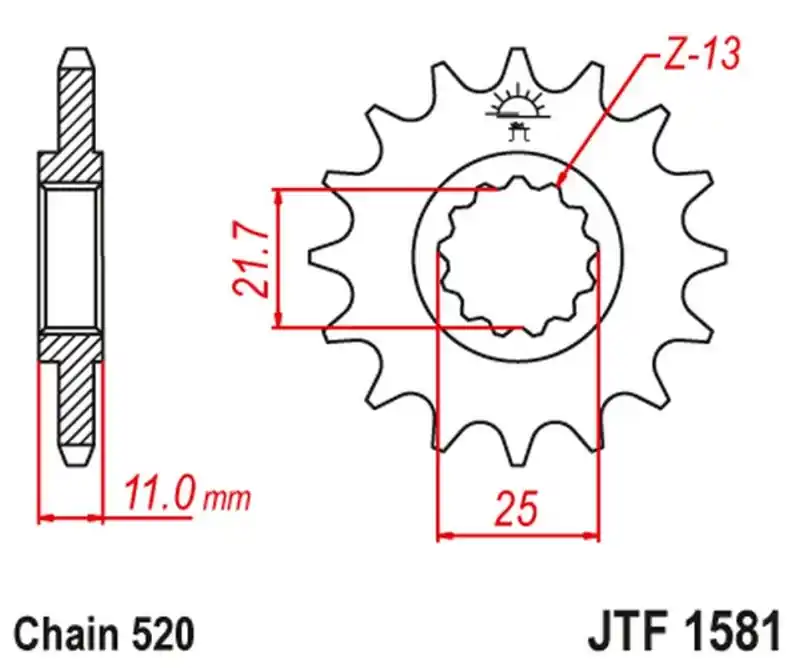 JT ZĘBATKA PRZEDNIA 566M 16 YAMAHA YZF R6 ‘99-20‘, FZ6 ‘04-09‘ (566M16JT) (ŁAŃC. 520) KONWERSJA Super okazja