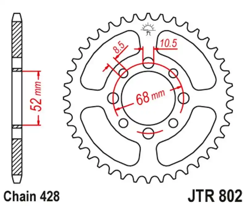 JT ZĘBATKA TYLNA 802 49 SUZUKI TS 90 ‘72, GT 100 ‘76, RM 80 ‘80-81, RV 90 ‘73-77, KAWASAKI KZR 100, KE 100 ‘80, (80249JT) (ŁAŃC. 428) Oferta