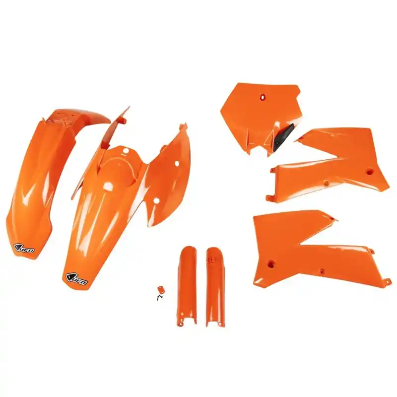 UFO KOMPLET PLASTIKÓW (FULL KIT) Z OSŁONAMI TELESKOPÓW (AMORTYZATORÓW) KTM SX ‘05- ‘06, EXC ‘05- ‘07 KOLOR POMARAŃCZOWY (KT503 Zniżka