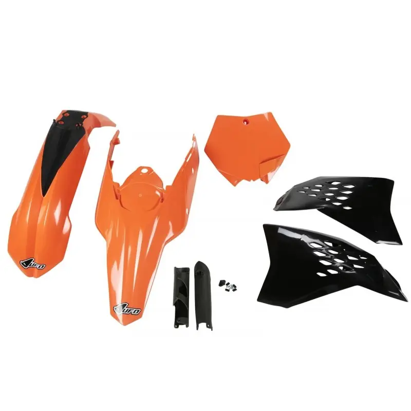 UFO KOMPLET PLASTIKÓW (FULL KIT) Z OSŁONAMI TELESKOPÓW (AMORTYZATORÓW) KTM SX/SXF ‘07- ‘10 KOLOR OEM (POMARAŃCZOWY/CZARNY) (KT5 Łatwy zwrot