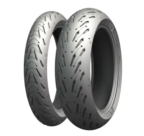 Promocja MICHELIN KOMPLET OPON (CAI162459/24) 120/70ZR17 ROAD 5 (58W) TL M/C PRZÓD DOT 2024 + (CAI441445/22) 190/55ZR17 ROAD 5 (75W) TL M/C TYŁ DOT 2022 + GŁOŚNIK Z LOGOTYPEM