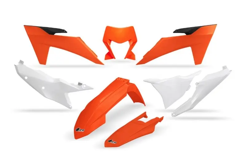 Do wyczerpania zapasów UFO KOMPLET PLASTIKÓW KTM EXC 150 / 250 / 300 TBI ‘24-‘25, EXC-F 250 / 350 / 450 / 500 ‘24-‘25 KOLOR OEM POMARAŃCZOWY BIAŁY