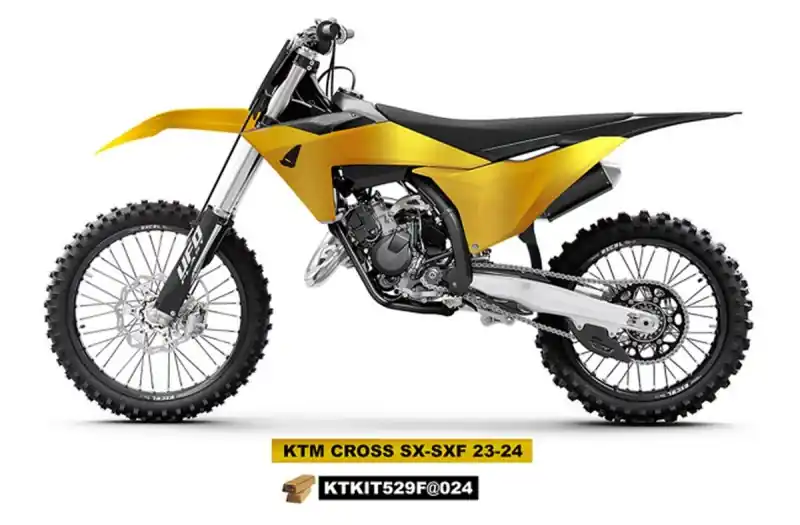 UFO KOMPLET PLASTIKÓW (FULL KIT) Z OSŁONAMI TELESKOPÓW (AMORTYZATORÓW) KTM SX 125 / 250 / 300 TBI ‘23-‘24, SX-F 250 / 350 / 450 ‘23-‘24 KOLOR ZŁOTY Tani