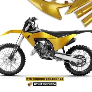 Dostępne od ręki UFO KOMPLET PLASTIKÓW (FULL KIT) Z OSŁONAMI TELESKOPÓW (AMORTYZATORÓW) KTM EXC 150 / 250 / 300 TBI ‘24-‘25, EXC-F 250 / 350 / 450 / 500 ‘24-‘25 KOLOR ZŁOTY