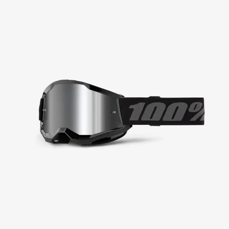 100 PROCENT GOGLE STRATA 2 YOUTH JUNIOR BLACK - MIRROR SILVER LENS - KOLOR CZARNY/SZARY SZYBKA SREBRNE LUSTRO Ostatnia szansa