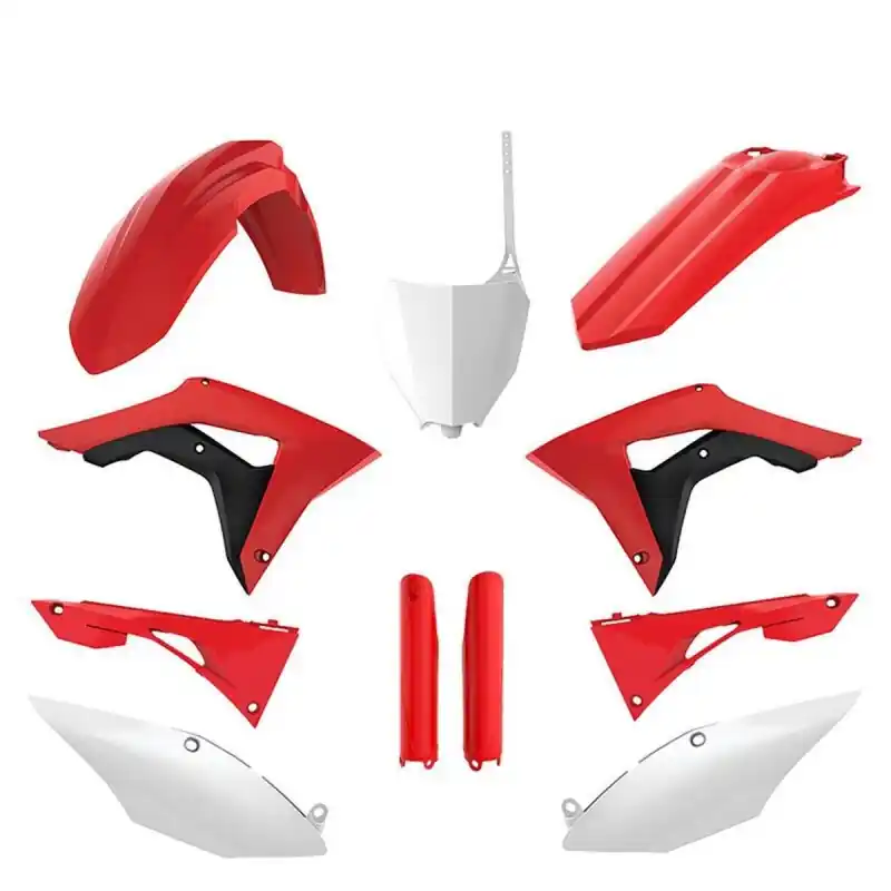 Kup teraz POLISPORT KOMPLET PLASTIKÓW (FULL KIT) HONDA CRF 250R ‘18-‘21; CRF 450R ‘17-‘20 W ZESTAWIE TABLICA PRZEDNIA (8667200002) I OSŁONY AMORTYZARORÓW (8351900003) KOLOR CZERWONO BIAŁY OEM