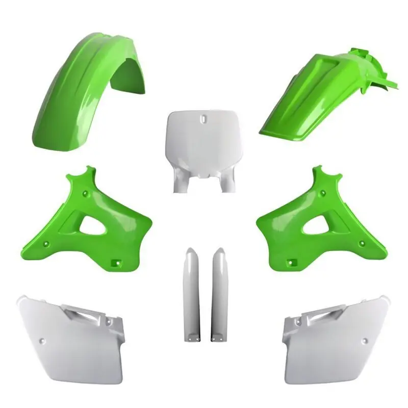 POLISPORT KOMPLET PLASTIKÓW (FULL KIT) KAWASAKI KX 125/250 ‘96-‘98 W ZESTAWIE TABLICA PRZEDNIA (8677000001) I OSŁONY AMORTYZARORÓW (8395000001) KOLOR ZIELONY OEM Wyjątkowa oferta