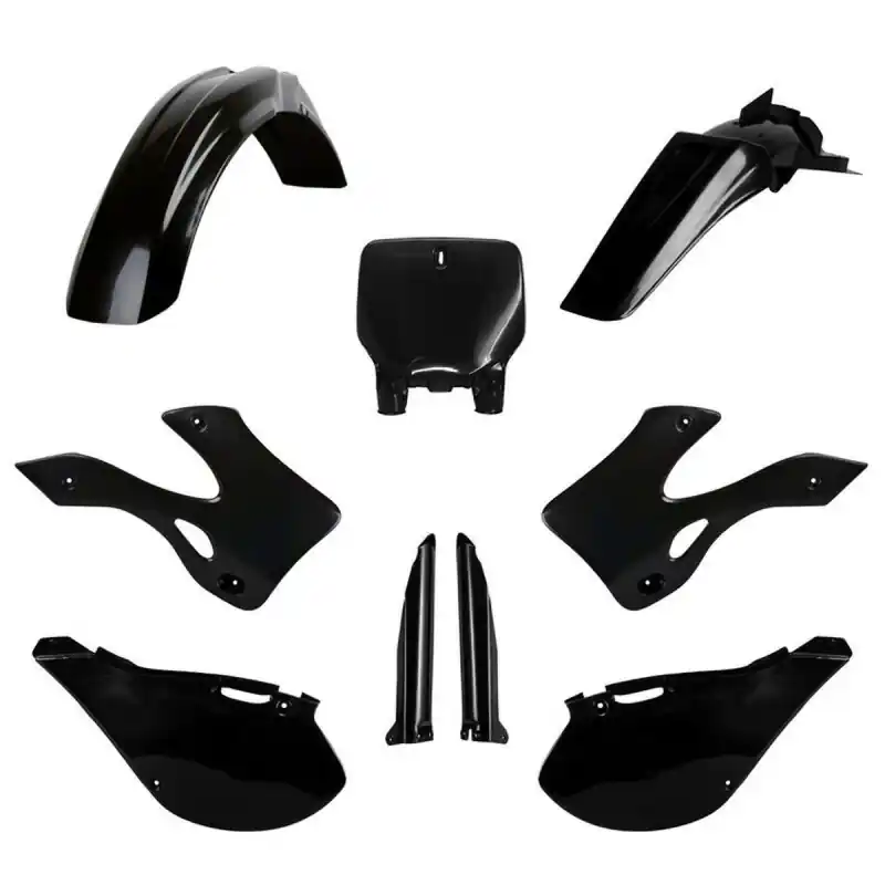 Ekspresowa dostawa POLISPORT KOMPLET PLASTIKÓW (FULL KIT) KAWASAKI KX 125/250 ‘99-‘02 W ZESTAWIE TABLICA PRZEDNIA (8677000002) I OSŁONY AMORTYZARORÓW (8395000003) KOLOR CZARNY