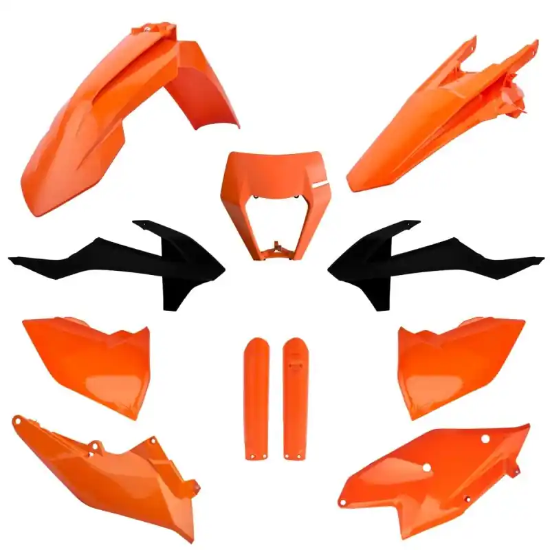 Hit sprzedaży POLISPORT KOMPLET PLASTIKÓW (FULL KIT) KTM EXC/EXC-F TPI ‘17-‘19 W ZESTAWIE OSŁONA LAMPY (8666800006) I OSŁONY AMORTYZATORÓW (8398600001) KOLOR POMARAŃCZOWY OEM