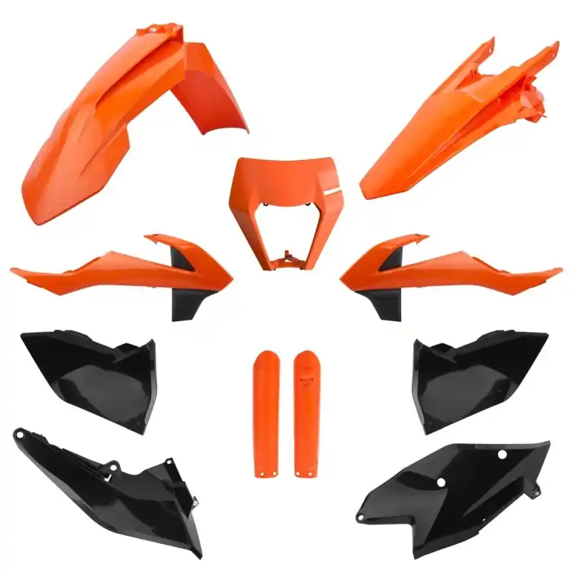 Popularny POLISPORT KOMPLET PLASTIKÓW (FULL KIT) KTM EXC/EXC-F TPI ‘17-‘19 W ZESTAWIE OSŁONA LAMPY (8666800006) I OSŁONY AMORTYZATORÓW (8398600001) KOLOR POMARAŃCZOWY CZARNY