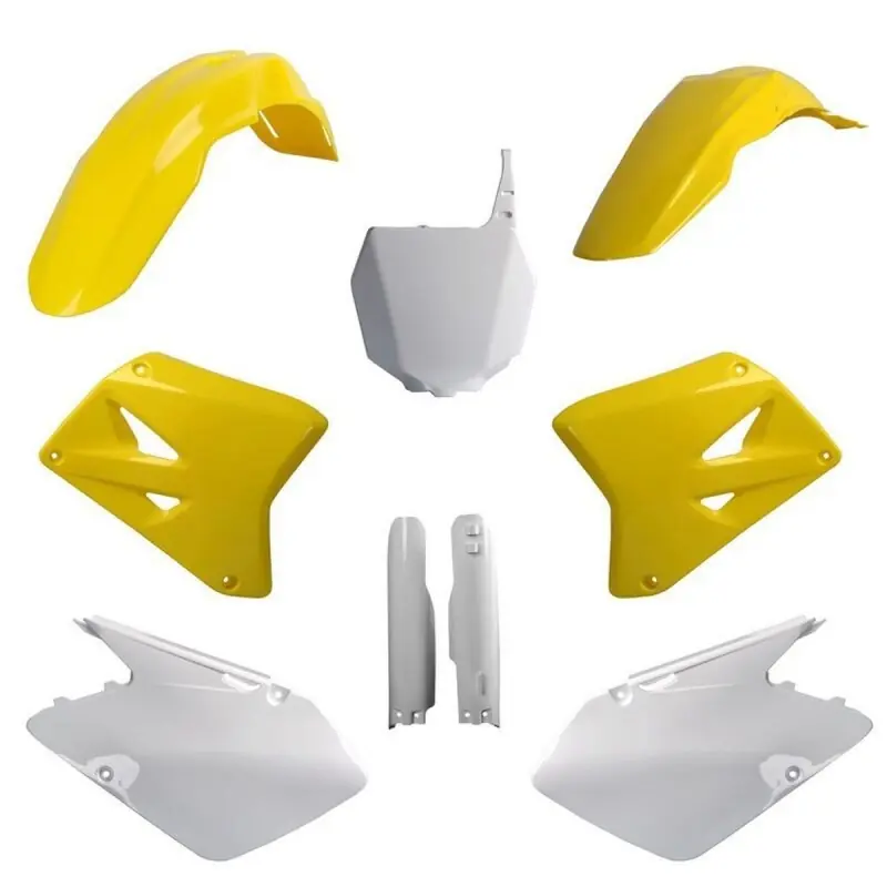 Szybka wysyłka POLISPORT KOMPLET PLASTIKÓW (FULL KIT) SUZUKI RM 125/250 ‘01-‘06 W ZESTAWIE TABLICA PRZEDNIA (8660400001) I OSŁONY AMORTYZARORÓW (8351100001) KOLOR ŻÓŁTY BIAŁY