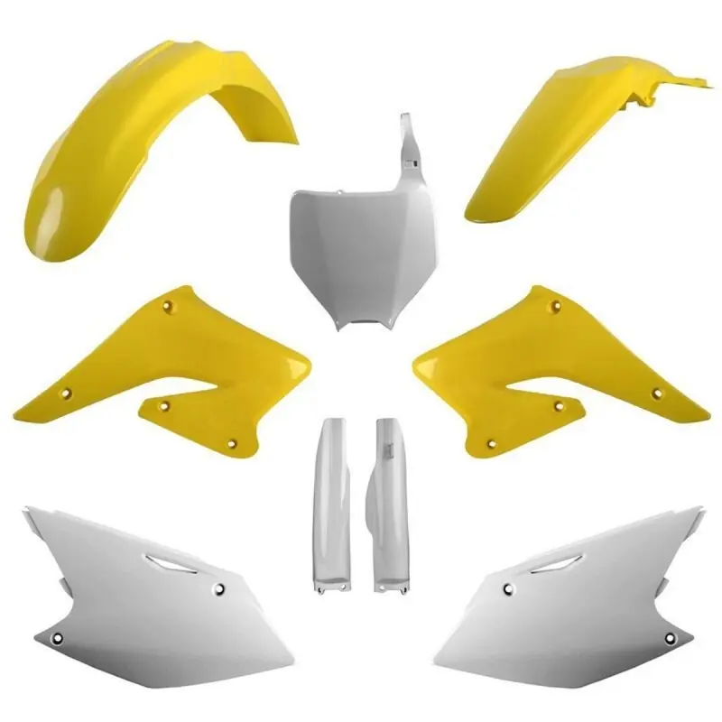 Zamów teraz POLISPORT KOMPLET PLASTIKÓW (FULL KIT) SUZUKI RMZ 250 ‘04-‘06 W ZESTAWIE TABLICA PRZEDNIA (8660800002) I OSŁONY AMORTYZARORÓW (8398000001) KOLOR ŻÓŁTY BIAŁY