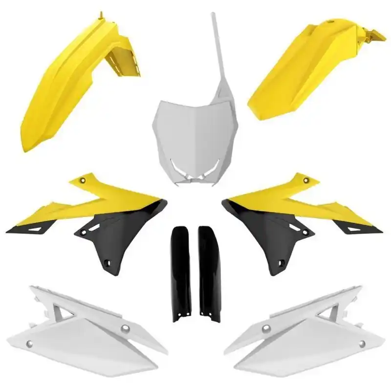 POLISPORT KOMPLET PLASTIKÓW (FULL KIT) SUZUKI RMZ 250 ‘19-‘24; RMZ 450 ‘18-‘24 W ZESTAWIE TABLICA PRZEDNIA (8666100002) I OSŁONY AMORTYZARORÓW (8398300002) KOLOR ŻÓŁTY CZARNY BIAŁY OEM Ekspresowa dostawa